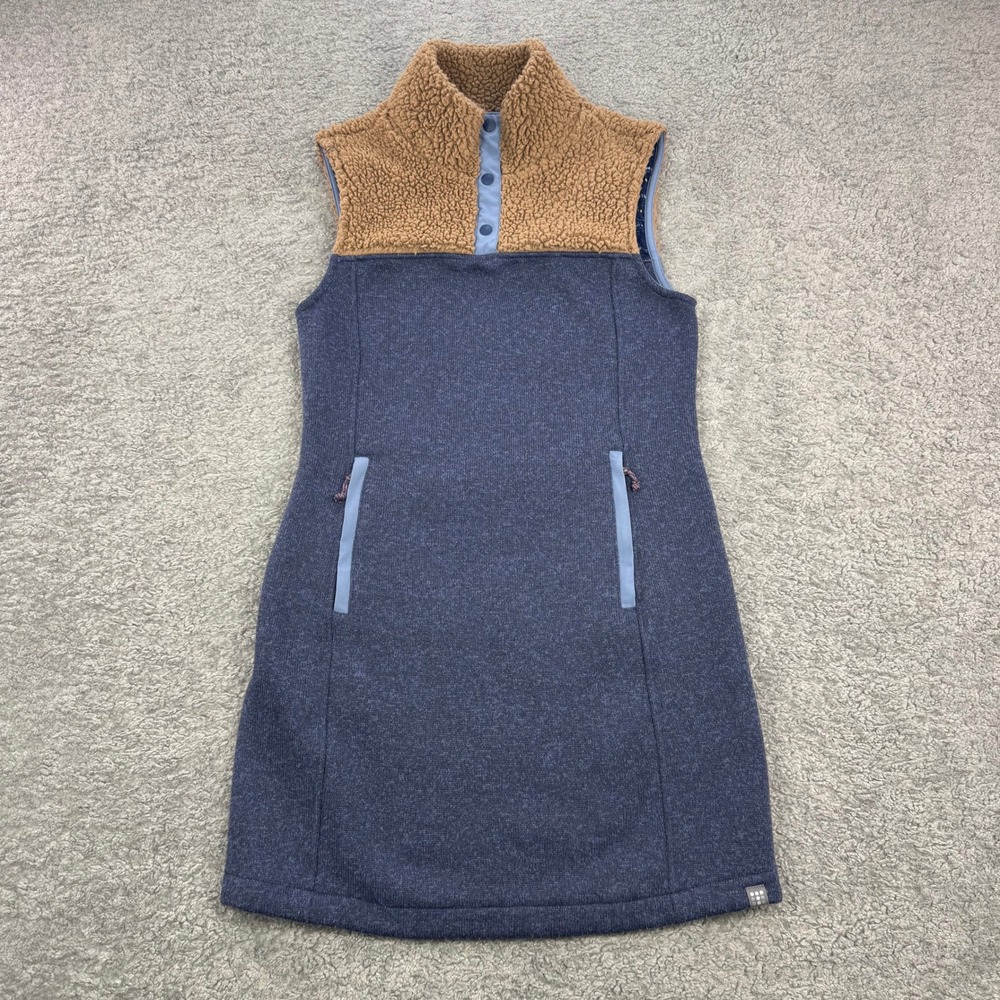 Title Nine Blue Sherpa Fleece Mock Neck Snap Tunic Dress XS 100934 8012751